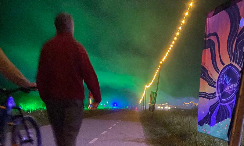 A road at WHY2025, during the night, with greenish background